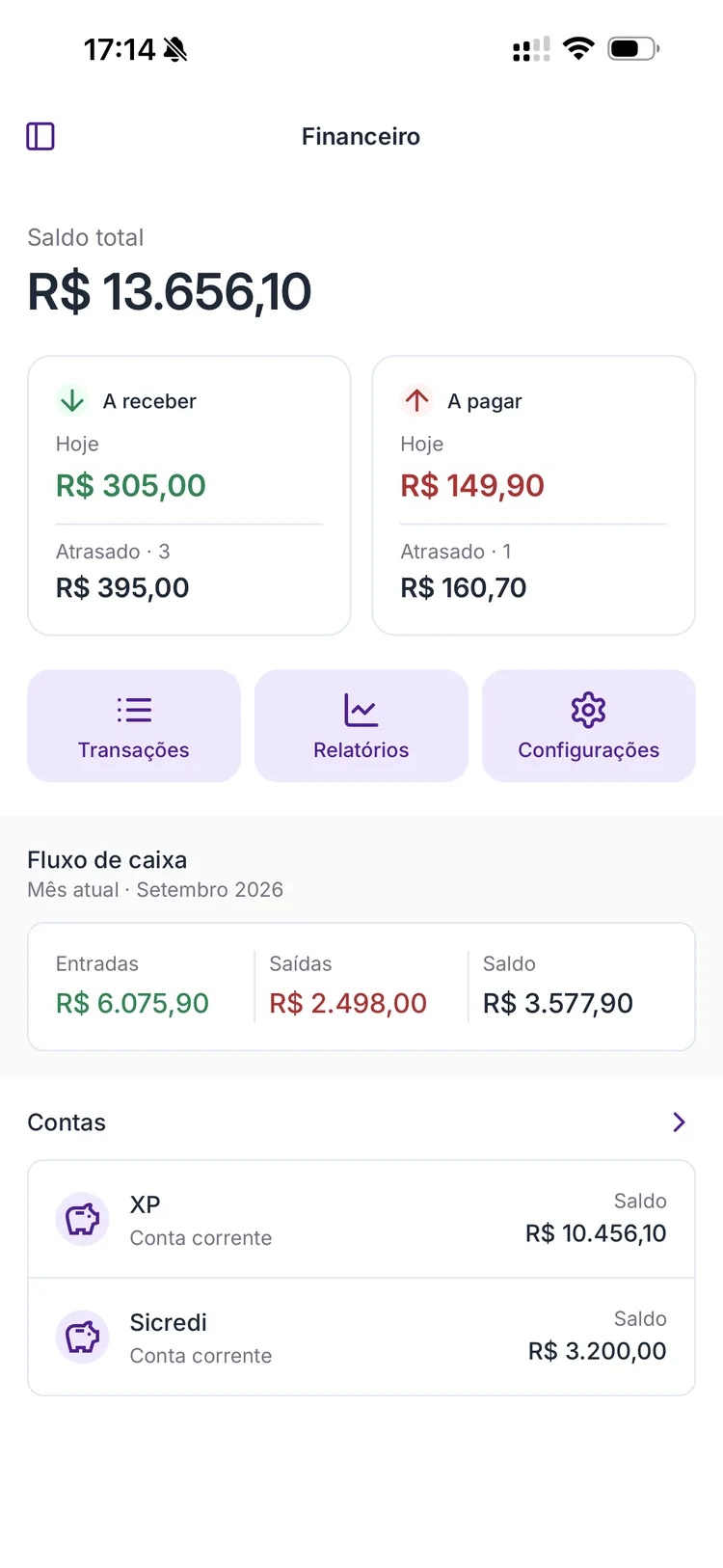 Financeiro do Puplin no celular